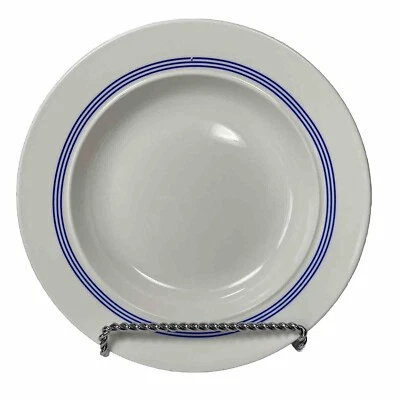 Dansk Cafe Blanc Stripe White With Blue Stripe Bowl 9 3/16” Round Used 2 Marks - Image 1 of 4