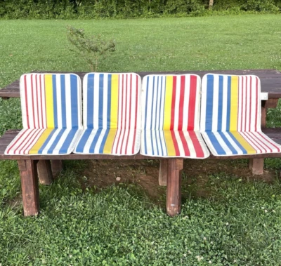 Outdoor Seat Chair Cushion Nautical Sailing Striped VTG 80s Wellington Set of 4 - Image 1 of 4