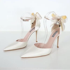 SJP Pumps Heels Trance 11 41 elfenbein weiß Satin Schleife Stiletto Fesselriemchen Hochzeit - Bild 1 von 11