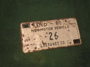 1980 LAGRANGE CO INDIANA Non-Motor Vehicle License Plate 26 As Found ~ Aisle 0 - Picture 1 of 2