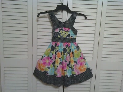 Bonnie Jean Floral Sundress, Girls Size 6,  Pink/Blue/Yellow with Polka Dot Trim - Image 1 of 4
