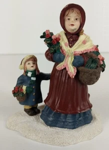 Mervyns Village Square Christmas Figurine~Mother & Child Flower Basket 1996 - Picture 1 of 5
