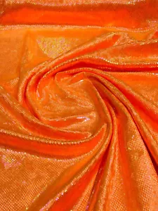 NEON ORANGE - Foil Snake Design Stretch Velvet Fabric-Sold by Yard. - Picture 1 of 2