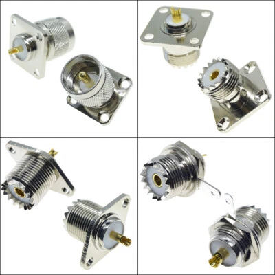 UHF Female SO239 Male PL259 Panel Chassis Mount Flange Cup Solder RF Connector - Image 1 of 4