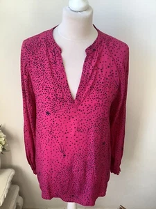 HOBBS Pink Navy Stars Print Top Blouse Loose Fit Size 12 V Neckline Long Sleeves - Picture 1 of 10