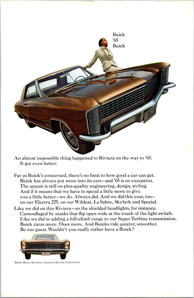 PRINT AD 1965 Buick Riviera Shielded Headlights Super Turbine Transmission - Image 1 of 1