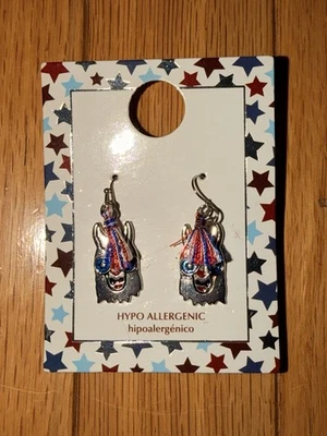 NWT Silver Alpaca Llama Earrings nickel free with Red and Blue Accents - Image 1 of 3