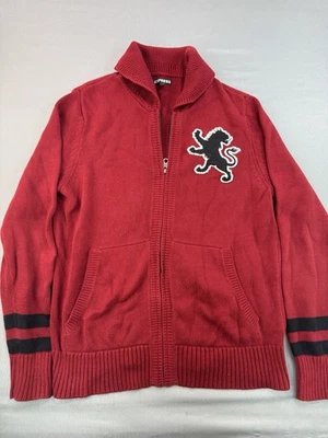 Express Sweater Men’s Medium Red Shawl Collar Logo Full Zip Preppy - Image 1 of 4