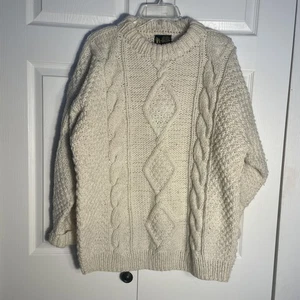 Handgefertigter Wollpullover Zopfmuster Herren groß elfenbeinfarben Otavalo Ecuador Fischer - Bild 1 von 8