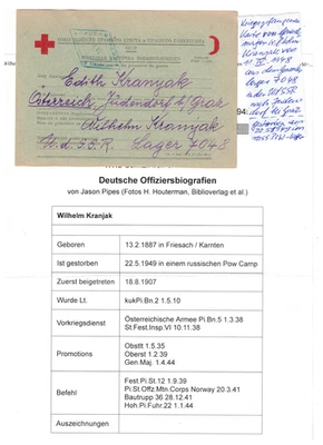 1N Kriegsgefangenenpost UdSSR 1948 Generalmajor W.Kranjak POW 7048 n. Judendorf - Bild 1 von 2