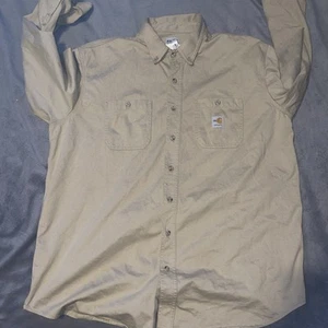 Carhartt Men's Flame Resistant Khaki Long Sleeve Button Up Shirt Xlarge (B2) - Picture 1 of 5
