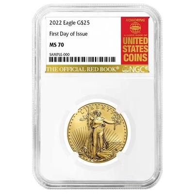 2022 $25 American Gold Eagle 1/2 oz NGC MS70 FDI Red Book Label - Image 1 of 3