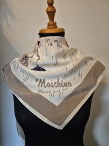 MOSCHINO CHEAP & CHIC 88cm Silk Square Scarf Olive Oyl Dancing In The Rain Beige - Picture 1 of 23