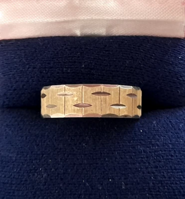 STERLING SILVER GILDED ETCHED BAND RING 6mm WIDE size N   #CC - Image 1 of 4