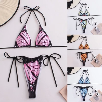 Women Sleeveless Bikini Set Ring Butterfly Thong Bathing Suit Swimwear Beachwear - Image 1 of 4