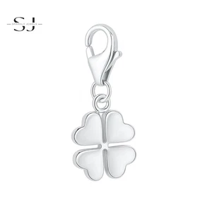 925 Sterling Silver Lucky Clover Clip On Charm Lobster Clasp for Bracelet - Picture 1 of 2