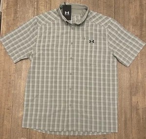 NUEVO CON ETIQUETAS - Camisa para hombre UA Drift Tide 2.0 verde a cuadros manga corta abotonada talla L - Imagen 1 de 10