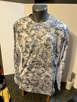 Camisa masculina pesca LS - cinza branca camuflagem poliéster médio nova com etiquetas - Imagem 1 de 4