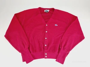 Vintage Izod Lacoste Sweater Cardigan Mens Large Red Knit Grandpa Acrylic - Picture 1 of 8