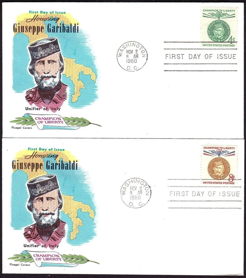 US 1960 Garibaldi, Champion Liberty (1168-69) First Day Cover . Fluegel Cachet - Image 1 of 1