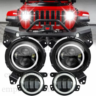 组合 LED 光环车头灯雾灯适用于吉普牧马人 JLU 角斗士 2018-22 — 第 1/4 张图片