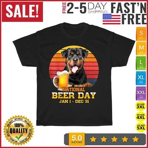 National Beer Day Rottweiler Dog Funny Rottweiler Dog Lovers T Shirt Men Women - Picture 1 of 9