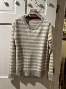 C & C California 2-ply Cashmere Sweater Size S Striped Gray White Pullover - Picture 1 of 6