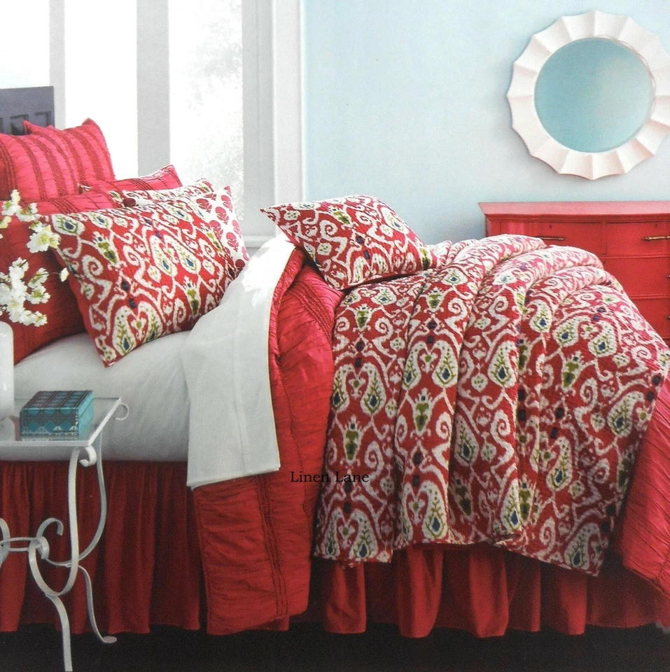 Paisley Floral Ikat QUEEN Quilt Set 3pc STUDIO D NEW PINK LIME BLUE WHITE COTTON - Image 1 of 4