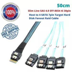 Slim Line SAS4.0 SFF-8654 38-poliger Host auf 4-SATA 7-polige Zielfestplatte Fanout Raid-Kabel - Bild 1 von 9