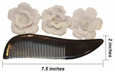 Peine de cuerno de búfalo tipo ala hecho a mano premium, 100 % natural, sin estática (negro) Foto 1 de 4