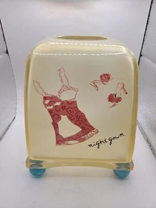 Tissue holder w base and blue feet. Lucite hand painted box with pj theme. Vtg - Picture 1 of 9