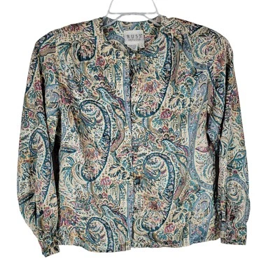 Russ Women's Paisley Multicolor Long Sleeve Button Up Blouse Polyester Size 4 - Image 1 of 3