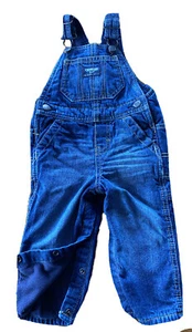 OshKosh B'Gosh 12M Blue Denim Vestbak Overalls Snap Crotch Lined - Picture 1 of 8