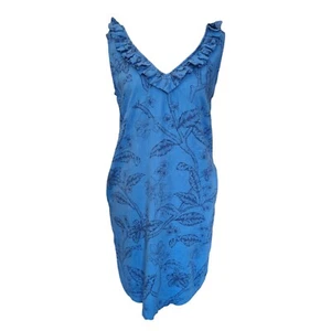 Next Cobalt Blue Vneck Frill Linen Blend Dress Womens Size UK 10 - Picture 1 of 7