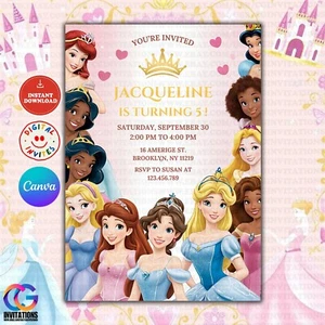 Editable Princess Birthday Invitation, Girl Princess Party Invitation Template - Picture 1 of 8