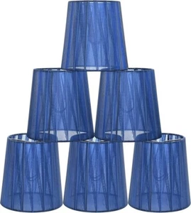 KORA Clip-On Chandelier Lamp Shades, Set of 6, Navy Blue, 5.2"×4"×H5.2", Organzy - Picture 1 of 5