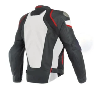 New Black White Motorcycles Racing Motobiker Riding Moto gp Leather Jacket - Bild 1 von 4