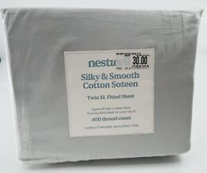 Nestwell Twin XL Fitted Sheer Silky & Smooth Cotton Sateen 400 TC NEW Lunar Rock