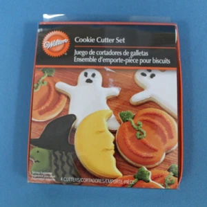 Neu 4er Set Wilton Halloween Metall Ausstechformen: Kürbis, Hexe, Mond, Geist - Bild 1 von 3