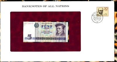 Banknotes of All Nations GDR East Germany 1975 5 Mark UNC P 27a IH008372 Low - Image 1 of 3