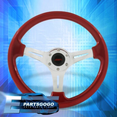 Universal 14" 350mm Metallic Red Chrome Spokes Heavy Duty Steel Steering Wheel Foto 1 de 4