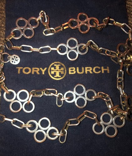 Tory Burch collana lunga quadrifoglio argento 20”