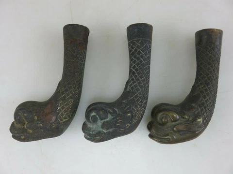 Brass Metal Dragon Fish Serpent Table Chair Furniture Feet 3 Pieces Cover