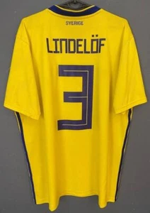 MEN LINDELOF SWEDEN NATIONAL 2018/2019 HOME SOCCER FOOTBALL SHIRT JERSEY SIZE XL - Picture 1 of 17
