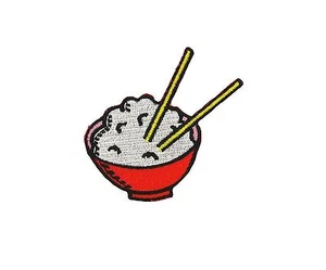 Patch embroidered iron on cloth badges kawaii biker bowl of rice applique food - Picture 1 of 1