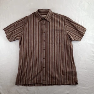 Camisa John Rocha Para Hombre Grande Marrón Rayas Manga Corta Neutra - Imagen 1 de 8