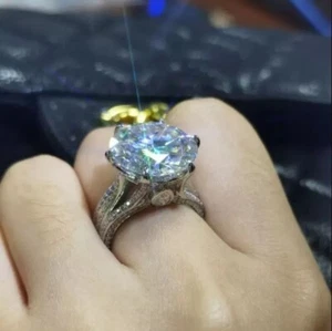 Solitaire Lab Created 6Ct VVS1/D Diamond Engagement Ring 14k White Gold Plated - Picture 1 of 5