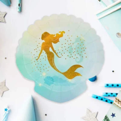 Platos en forma de concha de Sirenita 8 piezas bajo el mar fiesta niñas fiesta de cumpleaños Foto 1 de 4