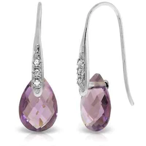 6,06 Karat 14K Weißgold Fisch Haken Ohrringe mit Diamanten & baumelnden Amethysten - Bild 1 von 4