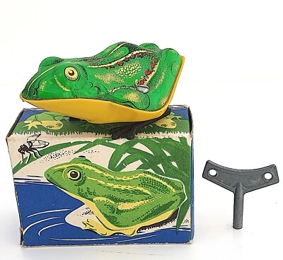 GRENOUILLE QUI SAUTE VEB EN R.D.A. ANCIEN JOUET MÉCANIQUE DANS BOÎTE  FONCTIONNE - Photo 1/4